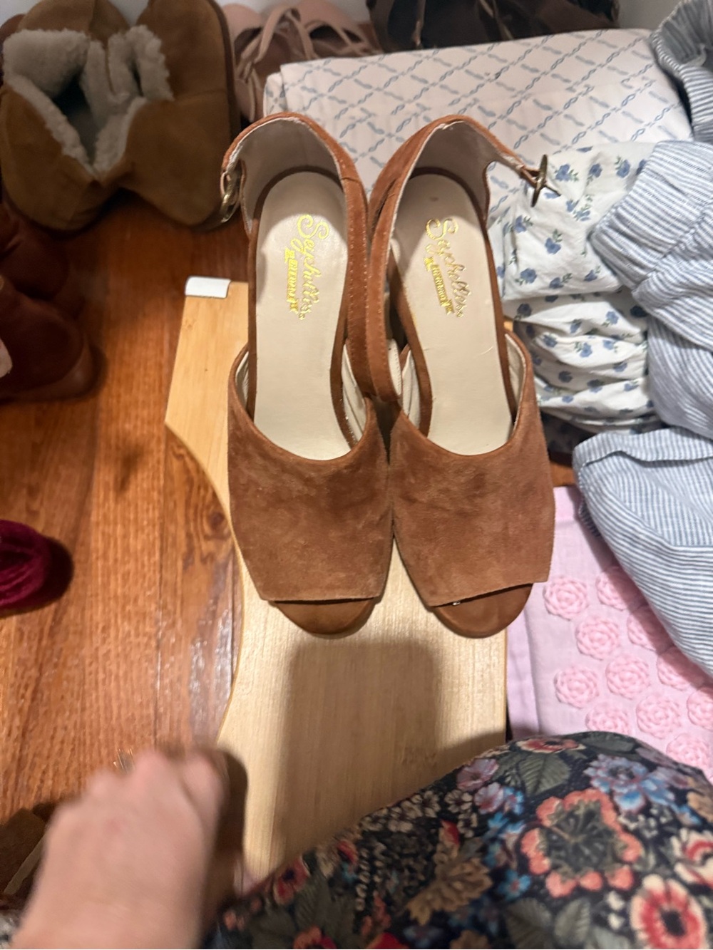 Seychelles Suede Brown Peep-Toe Slingback Heels